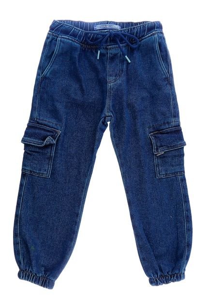 Calça Jeans Infantil Menino Jogger Cargo Azul - Marca Crawling
