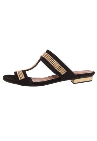 Rasteira DAFITI SHOES Strass Preta - Compre Agora