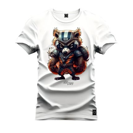 Camiseta Plus Size T-Shirt Confortável Estampada Guaxinin Armadura - Branco - Marca Nexstar