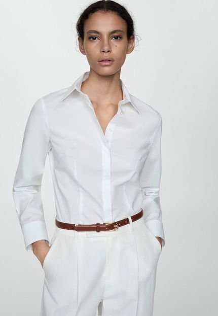 Camisa Mango Slim Lisa Off-White - Marca Mango