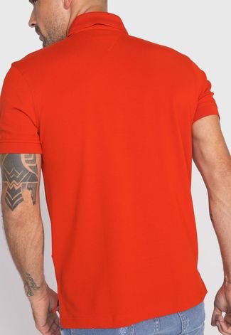 Camisa Polo Tommy Hilfiger Reta Logo Laranja