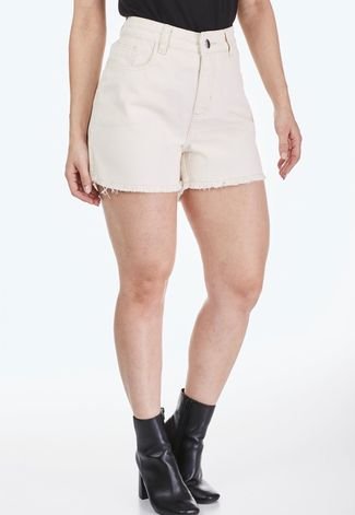 Short Sarja HNO Jeans Barra Desfiada Contraste Off White