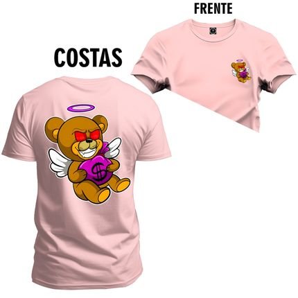 Camiseta Plus Size Estampada Premium T-Shirt Anjo Money Frente Costas - Rosa - Marca Nexstar
