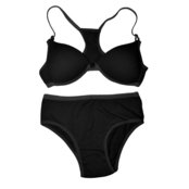 Conjunto Canelado Gabi Lingerie Juvenil Abertura Frontal Nadador Calcinha Sutiã Bojado Alças Ajustáveis Preto - Marca Gabi Lingerie