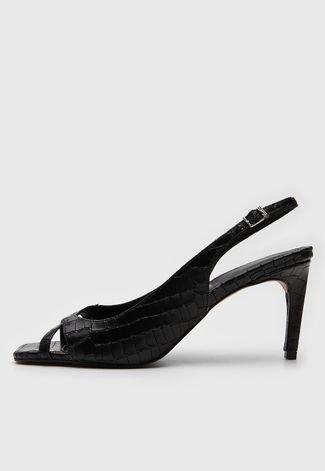 Peep Toe Couro Preto Salto Fino - Santa Lolla