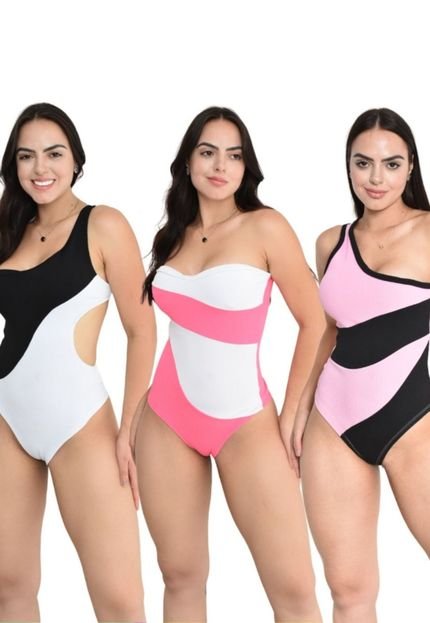Kit com 3 Body Femininos Multicolor  Rosa - Marca Penelópe Joy