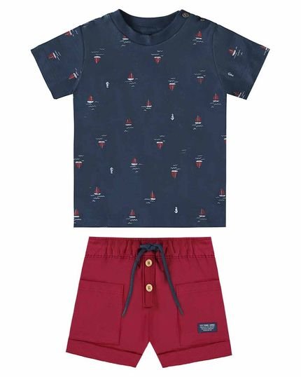 Conjunto Camiseta e Bermuda Moletinho Bebê Masculino Onda Marinha - Marca Onda Marinha