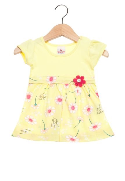 Vestido Manga Curta Baby Brandili Floral Infantil Amarelo - Marca Brandili