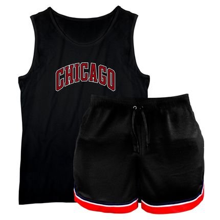 Conjunto Short Esportivo Estilo Basquete e Camiseta Regata Masculina Chicago - Marca Relaxado