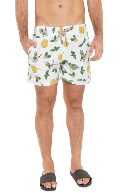 Bermuda Água Shorts Co Reta Tropical Branca/Verde - Marca Shorts Co