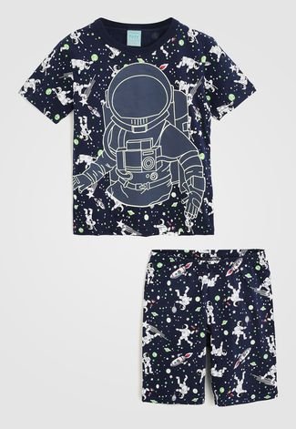Pijama Kyly Curto Infantil Astronauta Azul-Marinho