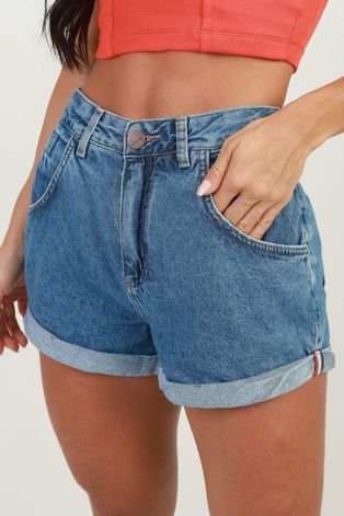 Shorts-jeans-barra-v-cintura alta - Gazzy