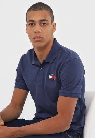 Camisa Polo Tommy Hilfiger Reta Patch Azul-Marinho - Compre Agora