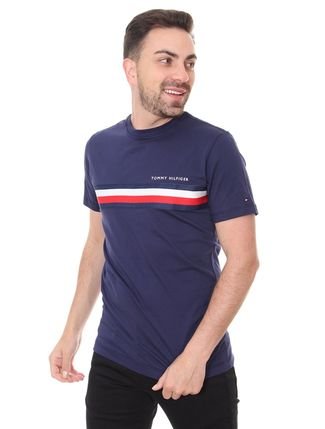 Camiseta Tommy Hilfiger Masculina Essential Flag Sash Azul Marinho