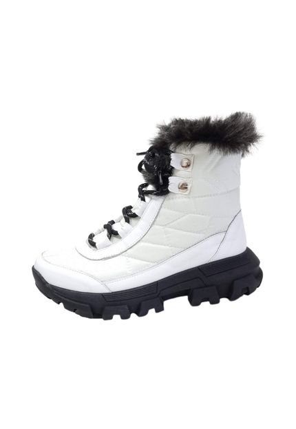 Bota Forrada Neve e Frio Nylon Bordado Branco/Preto - Marca Sapatos e Botas