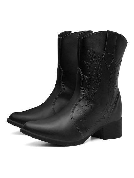 Bota Texana Feminina Preta Bordado Western - Marca Santa Rosa