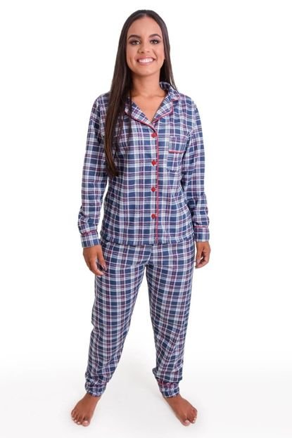 Pijama Americano Longo De Frio Moletinho Flanelado Botões Inverno Xadrez - Marca CIA DA SEDA