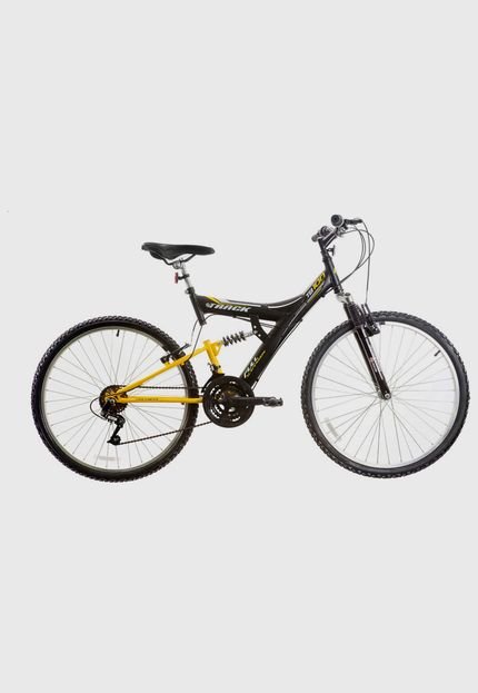 Bicicleta Aro 26 Mtb Tb100 Full Susp. 18V Preto Fosco e Amarelo Track & Bikes - Marca T&B TRACK