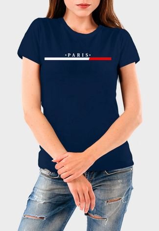 Camiseta Feminina Marinho Paris Algodão Premium Benellys