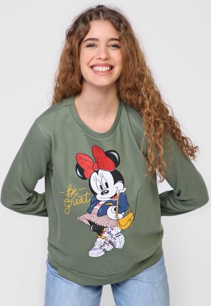 Blusa de Moletom Flanelada Fechada Cativa Disney Minnie Be Great Verde - Marca Cativa Disney