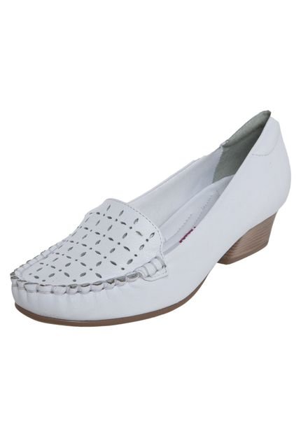 Mocassim Comfortflex Vazado Ponto Celeiro Salto Branco - Marca Comfortflex