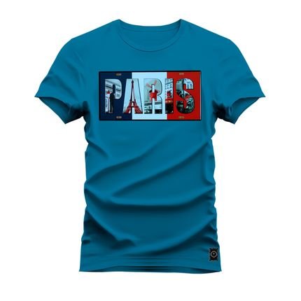 Camiseta Plus Size Premium Estampada Algodão 30.1 Paris Plac  - Azul - Marca Nexstar