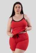 Baby Doll Plus Size Diluxo Canelado Ribana Detalhe em Renda Vermelho - Marca Diluxo