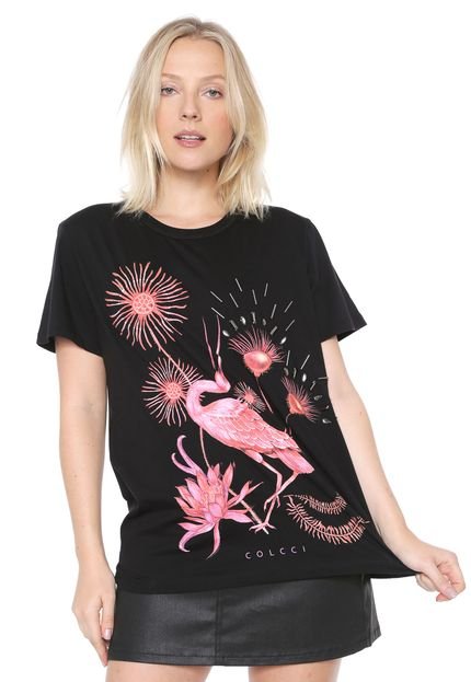 Camiseta Colcci Flamingo Preta - Marca Colcci
