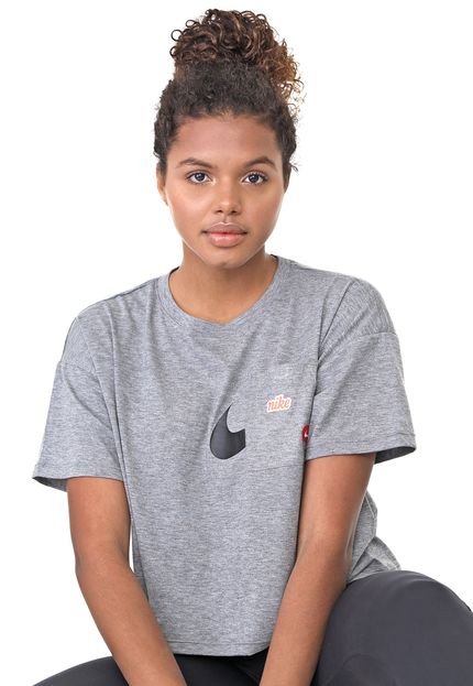 Camiseta Cropped Nike W Nk S/s Top Gx Icn Cinza - Marca Nike