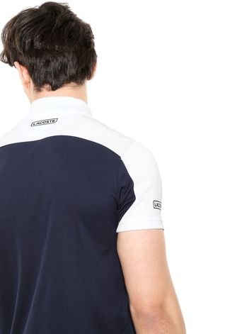 Camisa Polo Lacoste Recortes Branca/Azul-marinho
