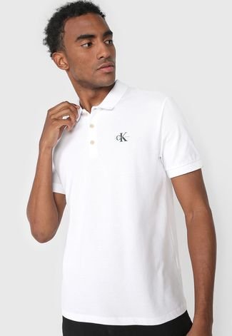 Camisa Polo Calvin Klein Jeans Reta Logo Branca - Compre Agora