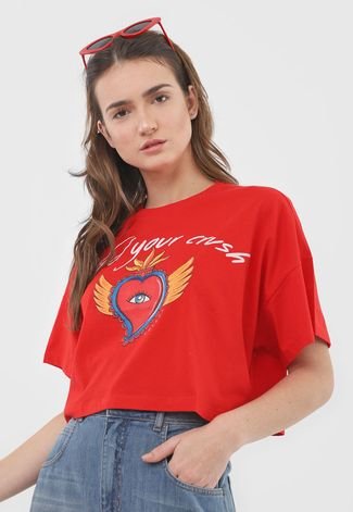 Camiseta Cropped Colcci Find Your Crush Vermelha