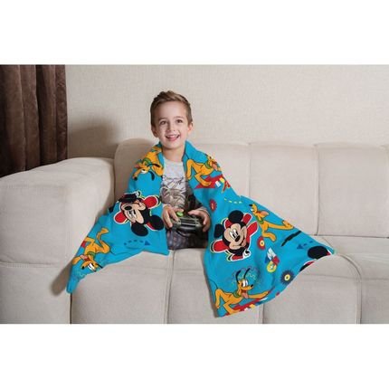 Manta Cobertor Infantil Microfibra Lepper - 125 x 150 – Disney Mickey Azul Claro - Marca Lepper