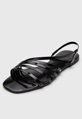 Sandália Rasteira DAFITI SHOES Tiras Preta - Compre Agora