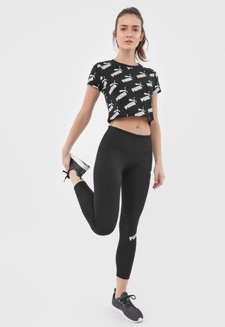 Blusa Cropped Puma Amplified Aop Fitted Tee Preta