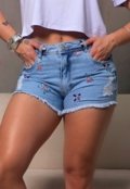 Shorts Jeans Feminino Bordado com Pedrarias. - Marca Patria Brasil