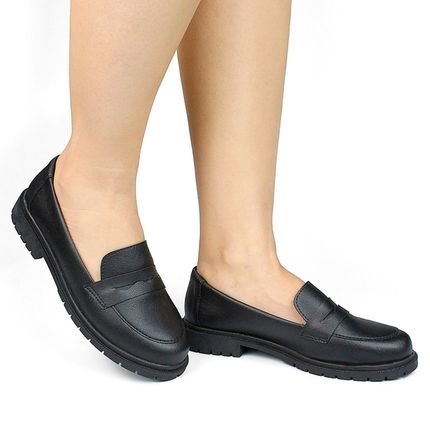 Sapato Feminino Mocassim Tratorado Donatella Shoes Bico Redondo Confort Preto Oxford - Marca Donatella Shoes