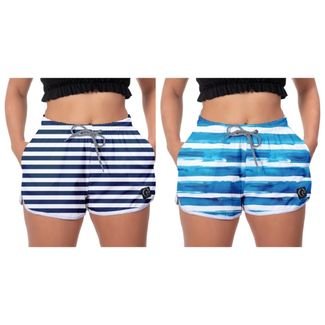Kit 2 Shorts De Praia Feminino Moda Premium Bermuda Modinha Praia Listrados