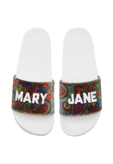 Chinelo Slide Mary Jane Velvet Verde/Branco - Marca Mary Jane