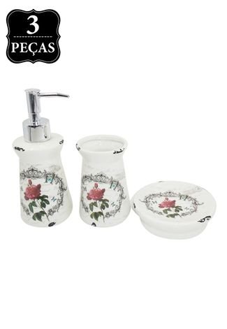 Kit Pia Urban Home Sweet Home Cerâmica Butterfly And Flower 3pçs Branco