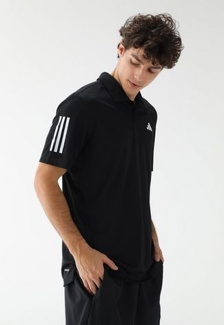 Camisa Polo adidas Performance Reta 3 Stripes Preta