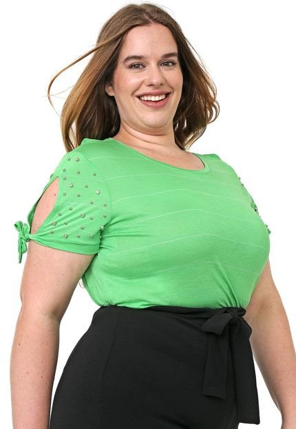 Blusa Cativa Plus Listrada Amarração Verde/Branca - Marca Cativa Plus