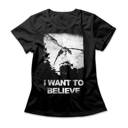 Camiseta Feminina I Want To Believe In Dragons - Preto - Marca Studio Geek 