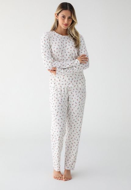 Pijama Canelado Malwee Floral Off-White - Marca Malwee
