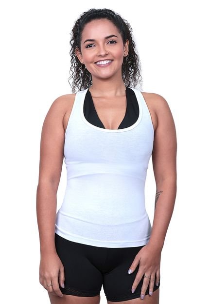 Camiseta Feminina Regatinha Lisa Básica Alça Fina Blusinha Branco - Marca TECHMALHAS