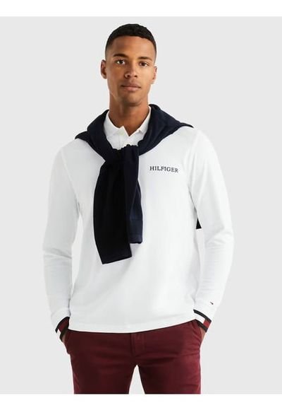 Polo De Manga Larga Y Corte Regular Hombre Blanco Tommy Hilfiger
