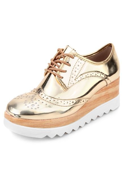 Oxford Flatform Moleca Wingtip Dourado - Marca Moleca