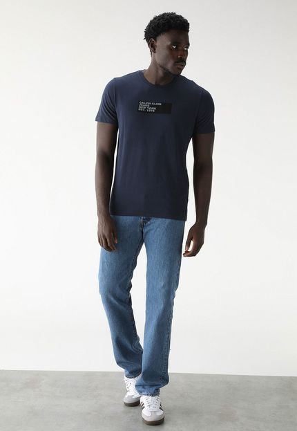 Camiseta Calvin Klein Jeans Reta Logo Azul-Marinho - Marca Calvin Klein Jeans