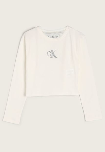 Camiseta Infantil Cropped Calvin Klein Kids Logo Off-White - Marca Calvin Klein Kids