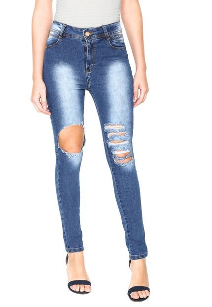 Calça Jeans Jezzian Skinny Destroyed Azul - Marca Jezzian
